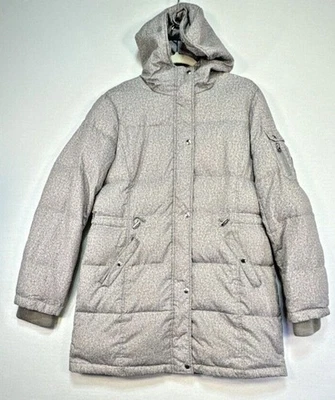 Lauren Ralph Lauren Womens Cozy Down Puffer Coat M Tan Cream Herringbone - Image 1 of 4