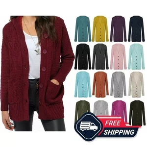 Cardigan donna donna maglia grossa cavo bottoni maniche lunghe cardigan nonno - Foto 1 di 18