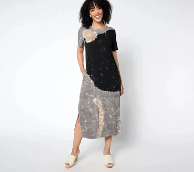 Vestido LOGO by Lori Goldstein Algodón Modal Tie-Dye - Gris Combo/Pequeño Grande Foto 1 de 2