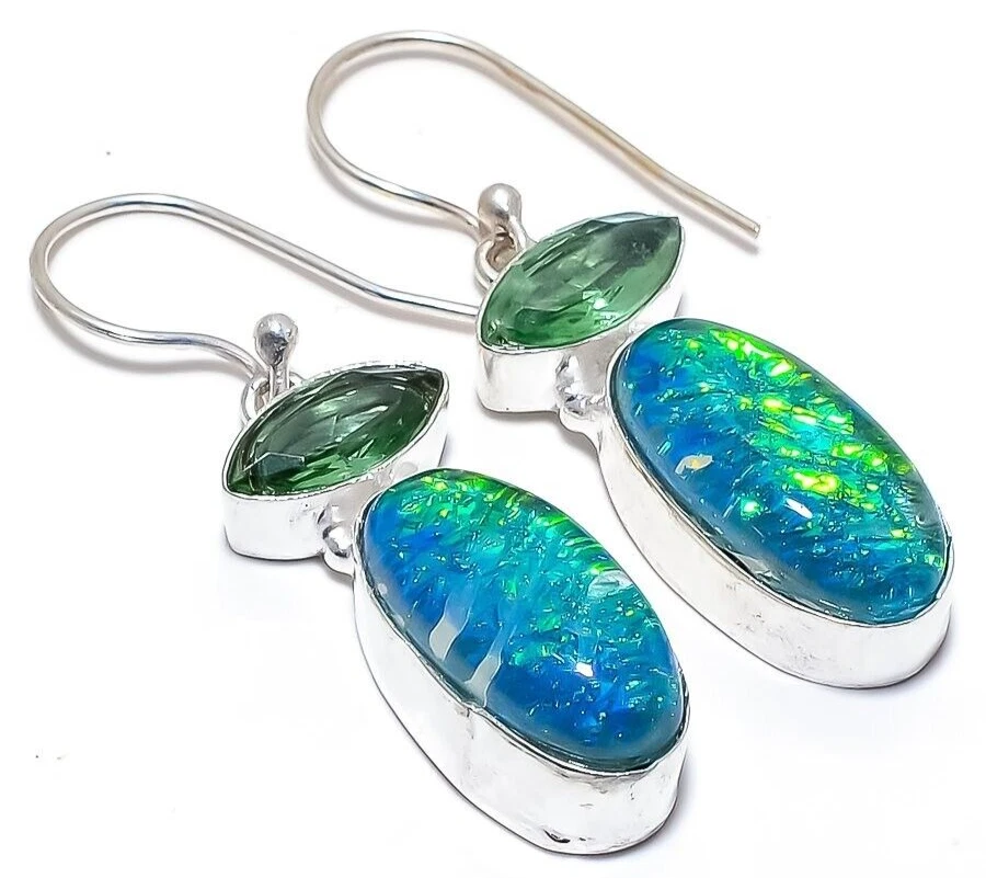 Australian Triplets Opal Gemstone Handmade 925 Sterling Silver Jewelry Earrings - Image 1 of 4