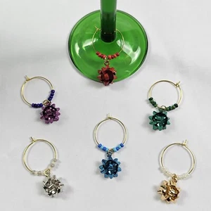 Handgefertigte Weihnachten Weinglas Charms Set 6 Schleifen Rot Grün Gold Silber... - Bild 1 von 8