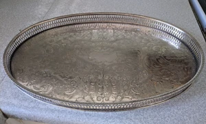 VINTAGE SILVER PLATED GALLERIED BUTLERS SERVING TRAY - 15 X 9 3/4 INCHES - Picture 1 of 9