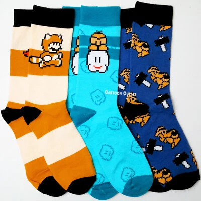 Controller Gear Super Mario Bros 3 Pair Crew Socks 8 Bit Retro 3 Sock Pairs New - Image 1 of 4
