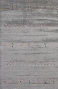 Oriental Gabbeh Indien Rug Grey Handmade Wool 5x8 ft - Picture 1 of 18