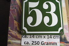 Hausnummer Nr. 53 weiße Zahl auf gras - grünem Hintergrund 14cm x 14cm Emaille