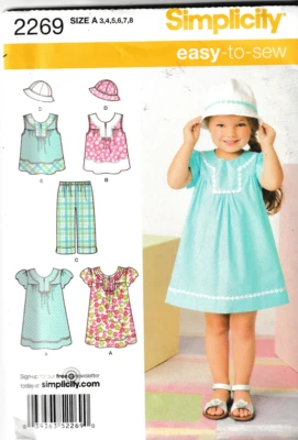 Simplicity Pattern 2269 Childs Dress, Top, Pants, Hat; Size 3-8; FF - Image 1 of 2