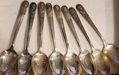 W.M. Lote de 8 cucharas presidenciales conmemorativas de plata Rogers Foto 1 de 4