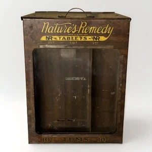 Natures Remedy Tums Brown Tin Advertising Dispenser Stamps Vintage Bell Rare - Picture 1 of 18