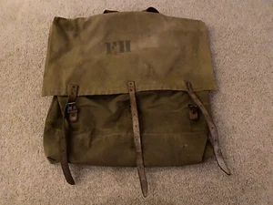 Vtg 1960’s Monarch Brand Canvas Canoe Sack Backpack w/Leather Straps #3-20 EUC - Picture 1 of 11