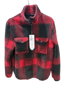Women's/Men's Size Medium Buffalo Plaid Zip Up Sherpa Jacket Pockets - NWT - Picture 1 of 9