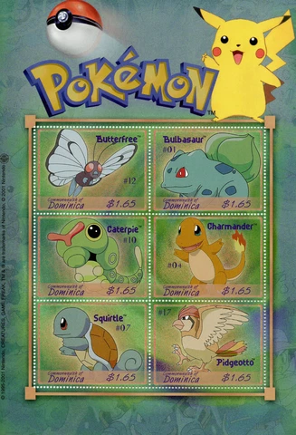 Dominica 2001 - Pokemon Bulbasaur Squirtle - Sheet of 6 Stamps Scott 2266  MNH Cover
