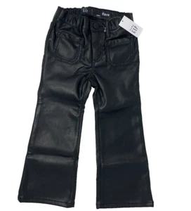 NWT Baby Gap Girls 5T 5 Years Black Vegan Leather Flare Jeans - Picture 1 of 7