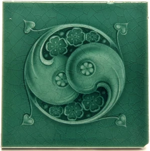 Antique Fireplace Majolica Tile Green Floral Design by Henry Richards 1905 AE1 - Picture 1 of 3