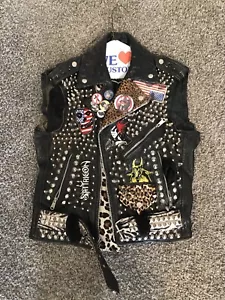 Studded Punk Leather Vest Vintage Punk Leopard Print Croc Leather Zebra Custom - Picture 1 of 2