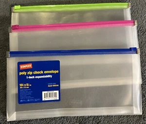 LOT OF 3 Staples Poly Zip Check Envelopes - Blue, Pink And Green - Picture 1 of 4
