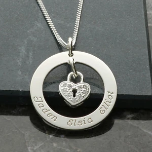 925 Solid Silver Personalised Disc with Hanging CZ Locket Family Pendant Chain - Picture 1 of 3