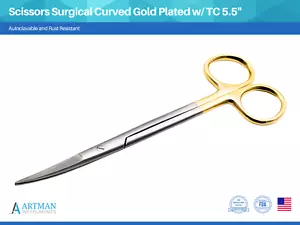 Scissors Surgical 5.5" Curved Gold Plated Handle Tungsten Carbide ARTMAN - Picture 1 of 9