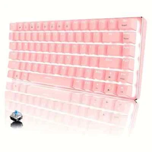 AJAZZ AK33 Pink Gaming Mechanical Keyboard Rainbow Backlit 82 Keys Illuminated - Picture 1 of 16