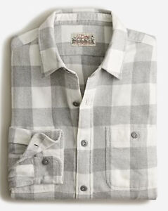 J. Crew Slim Midweight Flannel Work Shirt Canon Buffalo Check Gray White L NWT