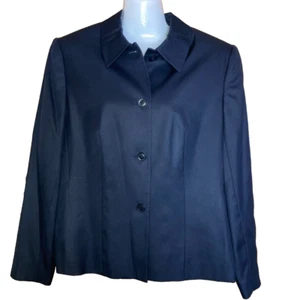 Talbots Womens Sz 12P Navy Silk Wool Blazer 2 Button Jacket Pockets Lined Career - Picture 1 of 7