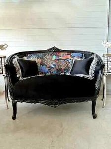Lounge Sofa Tiger Safari Print Love Seat French Baroque Couch Handmade in Black - Bild 1 von 4