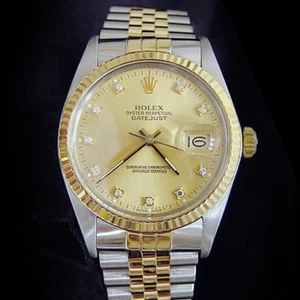Rolex Datejust Mens 2Tone 18K Yellow Gold Steel Champagne FACTORY Diamond 16013 - Picture 1 of 7