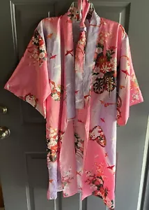 Kimono vintage FP a Tokyo rosa gru floreale bambino/piccolo adulto vedi misure - Foto 1 di 6