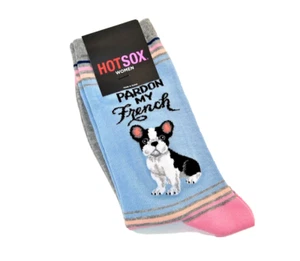 Hot Sox Damen Baumwollmischung Socken Pardon My Französische Bulldogge blau pink - Bild 1 von 1