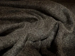 Heavyweight Melton Wool Blend Fabric, Per Metre - Plain - Dark Brown Melange - Picture 1 of 3