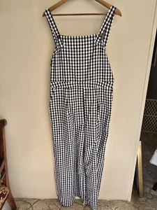 Women's Black & White Checkered Size XL Wide Leg Cropped Sleeveless Jumpsuit - Picture 1 of 11