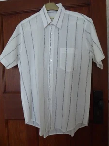 Herren Pieffe weiß schwarz gestreift Kurzarm Poly-Baumwolle Hemd 16 Ch46 L31 in - Bild 1 von 7