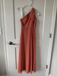 Azazie Cleo One Shoulder Formal Gown Bridesmaid Dress J10 Rust Coral - Picture 1 of 14