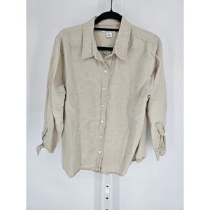 Liz Claiborne Womens Sz XL Linen Blend Long Sleeve Button Up Shirt Light Beige - Picture 1 of 4