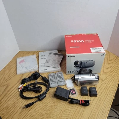 Canon FS100 Digital Video Camcorder Camera - 37x Optical Zoom - Silver - Bundle - Image 1 of 4
