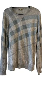 Burberry Plaid Sweater Mens XXL Gray Cotton Cashmere Crewneck - Picture 1 of 6