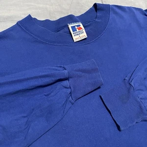 Vintage 90s Russell Athletic Shirt Mens Large Blue Blank Long Sleeve Made In USA - Picture 1 of 11