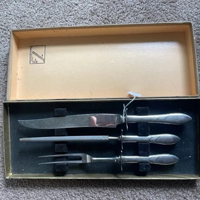Community Plate Carving Set In Original Box Knife, Fork, Sharpener Stainless USA - Image 1 of 4