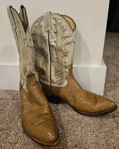 Vintage Dan Post Boots Mens Size 10.5D Western Lizard Brown Cowboy - Picture 1 of 8