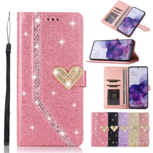 For Samsung S23+ S22 S21 S20+ FE Ultra Glitter Wallet Case Card Women Flip Cover - Picture 1 of 29
