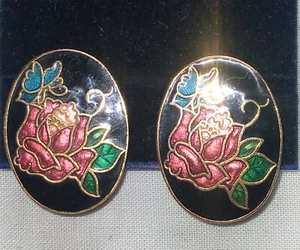 Vintage 1980' Art Nouveau Inspired Stylised Floral Cloisonne Clip On... - Picture 1 of 1