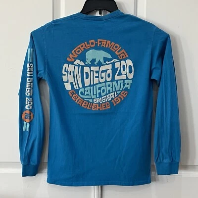 World Famous San Diego Zoo CA Shirt Adult Small Blue Both Side Graphic L/S Mens Foto 1 de 4
