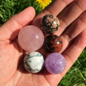 Star Rose Quartz Sphere Mahogany Obsidian Rhodonite Amethyst Tree Agate Set Mini - Picture 1 of 3