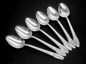 Set of 6 Rogers First Love Silver Plated Oval Soup Spoons c1937 - Imagen 1 de 3