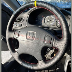 Cubierta envolvente de volante de fibra de carbono y cuero con costura manual para Honda CR-V - Imagen 1 de 10