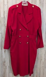 Vintage 80's MS Chaus Dress 14 Petite Red Double Breasted Apelets Career Office - Picture 1 of 14
