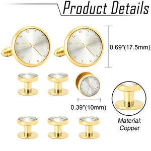 Men Gentlemen Watch Pattern 2 Cufflinks and 6 Studs Tuxedo Set Bulk Packed Gift - Picture 1 of 12
