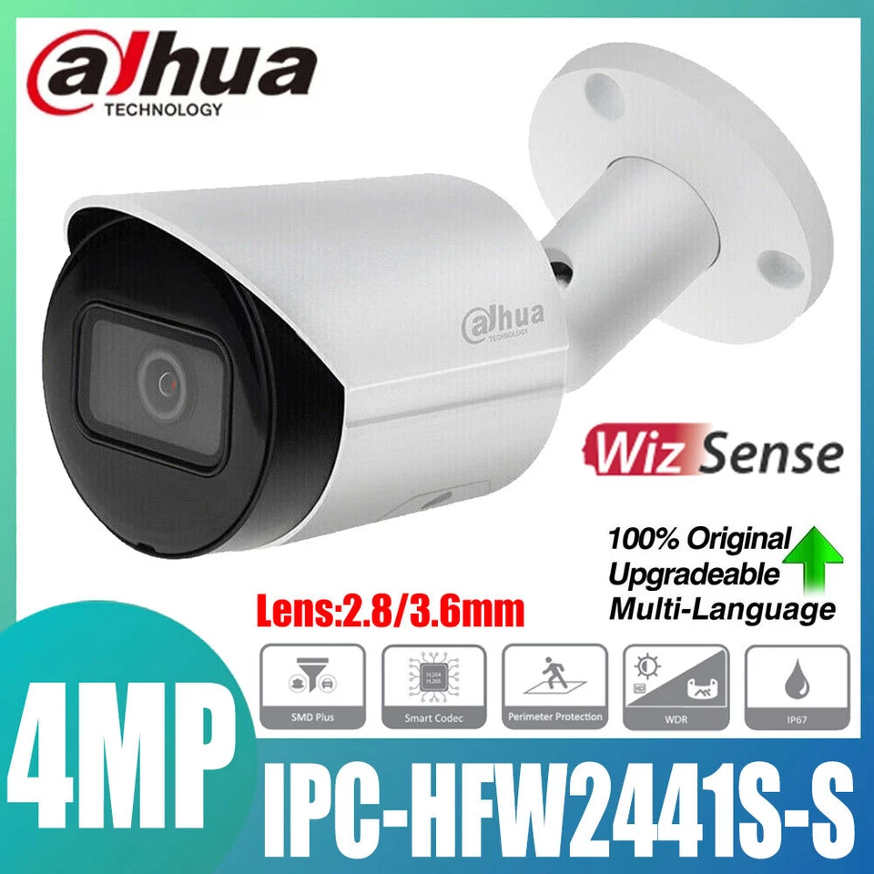 Dahua 4MP IPC-HFW2441S-S WizSense Bullet SMD Plus IP IR POE Camera Built in MIC - Image 1 of 4