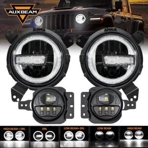 AUXBEAM 2pcs 7" LED Headlight Hi/Lo DRL+Bracket Kit+Fog Light for Jeep JL 18-24 - Picture 1 of 12