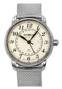 Zeppelin LZ127 Graf GMT Stainless Steel Beige Dial Quartz 7642M5 50M Mens Watch - Bild 1 von 3
