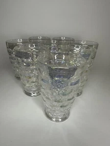 Vintage Federal Yorktown Thumbprint Clear Carnival Glass Juice Set of 8 - Picture 1 of 3
